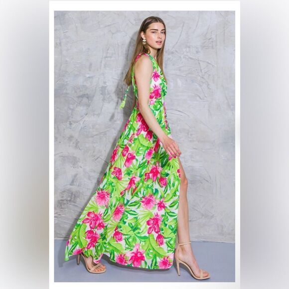 Flying Tomato Dress Maxi Floral Pink Green Size S - Picture 4 of 12